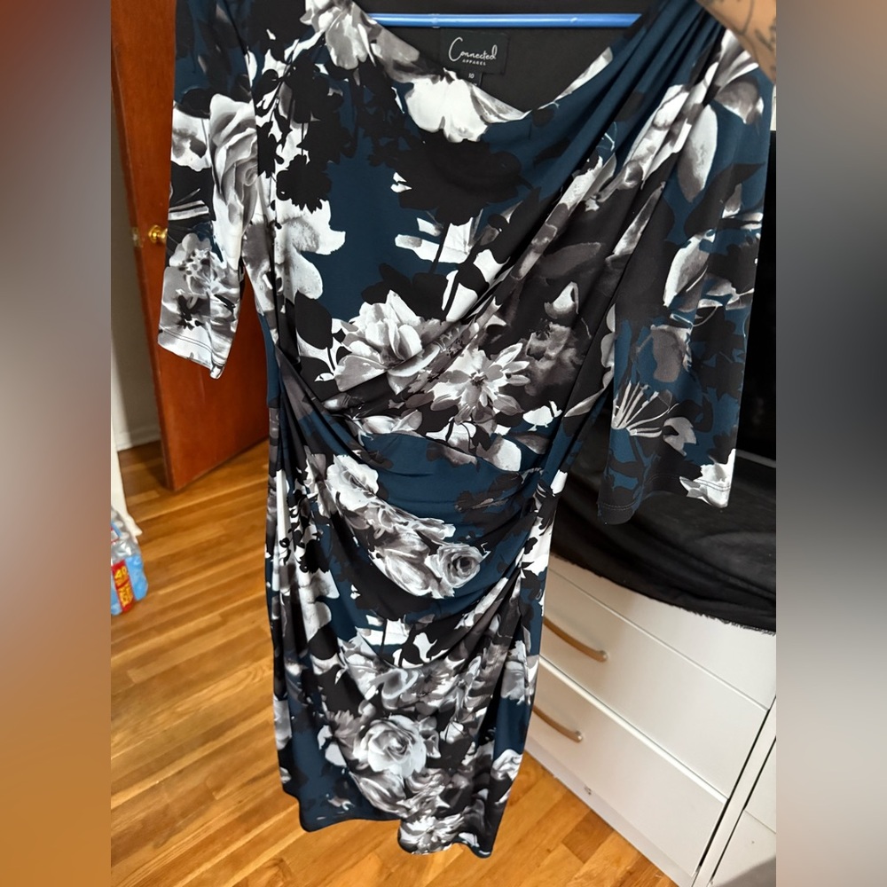 Connected Apparel Blue and White Floral Dress